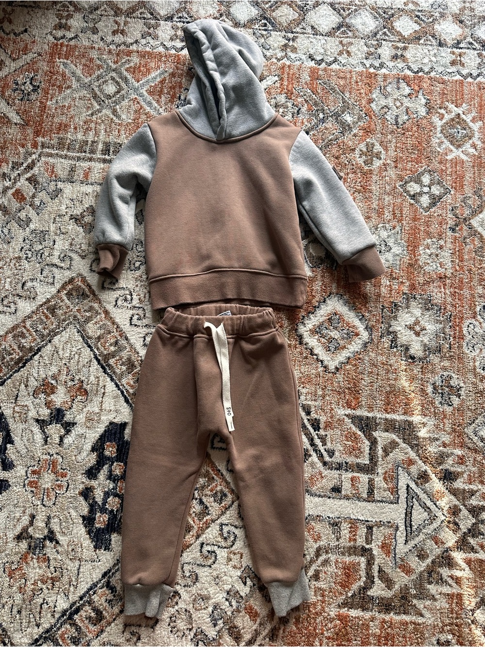 Olive + Scout Kids Two-Tone Brown and Gray Hoodie Jogger Set